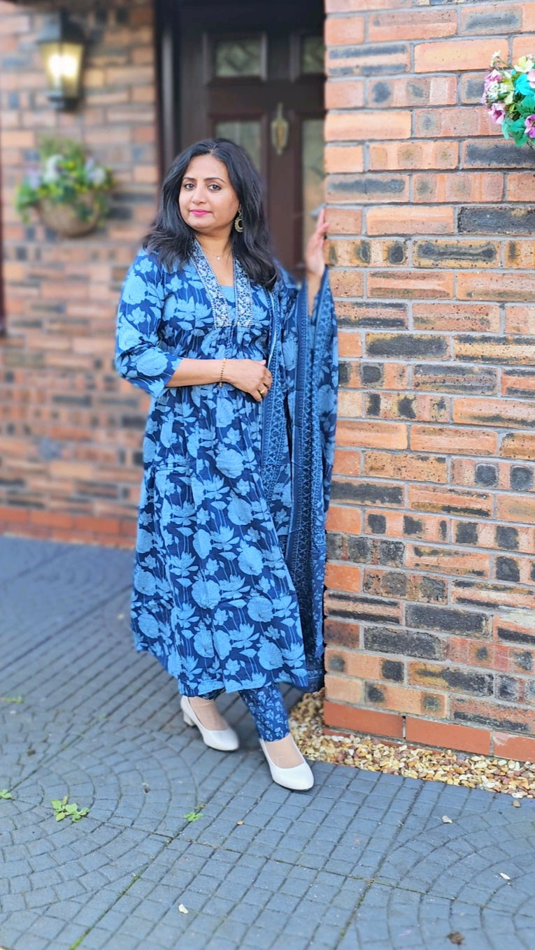 Floral pure cotton Aline ready to wear kurti set