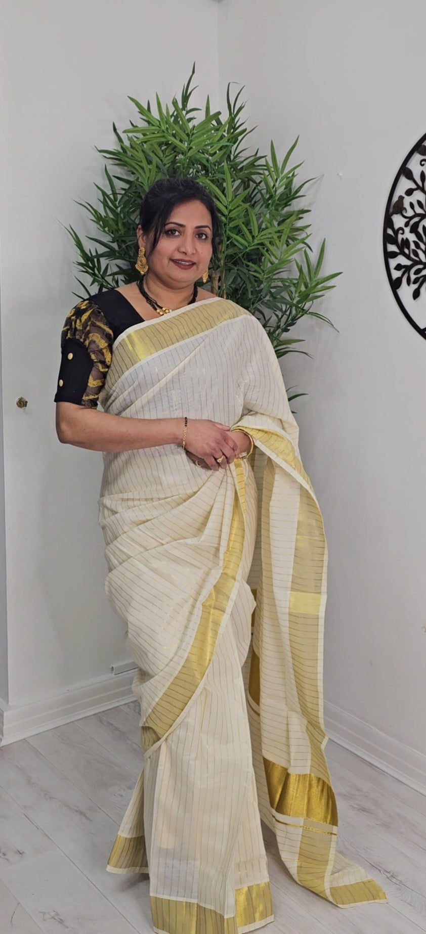 Ready to wear tissue saree with readymade blouse