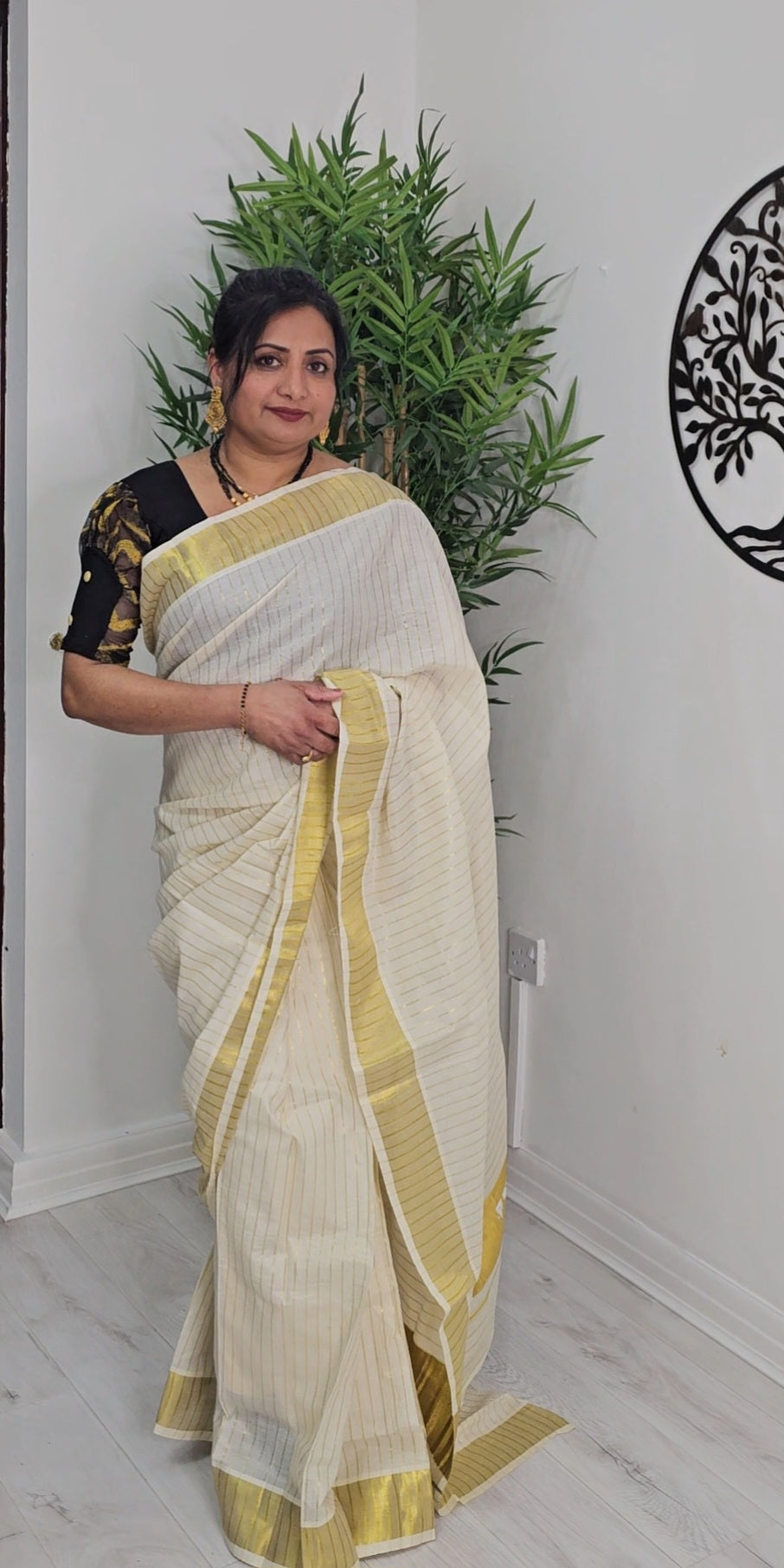 Ready to wear tissue saree with readymade blouse