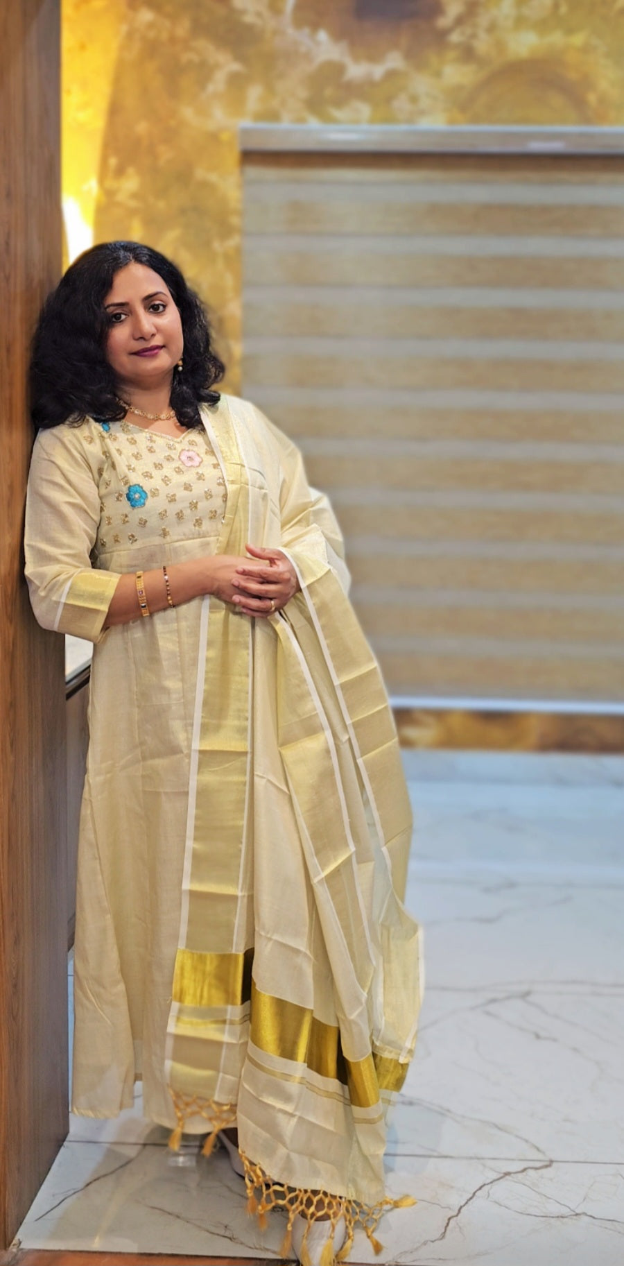 Beautiful hand worked Anarkali  three piece suit