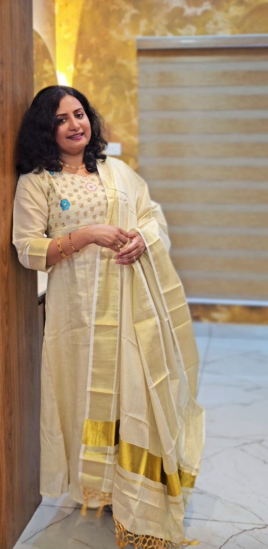 Beautiful hand worked Anarkali  three piece suit