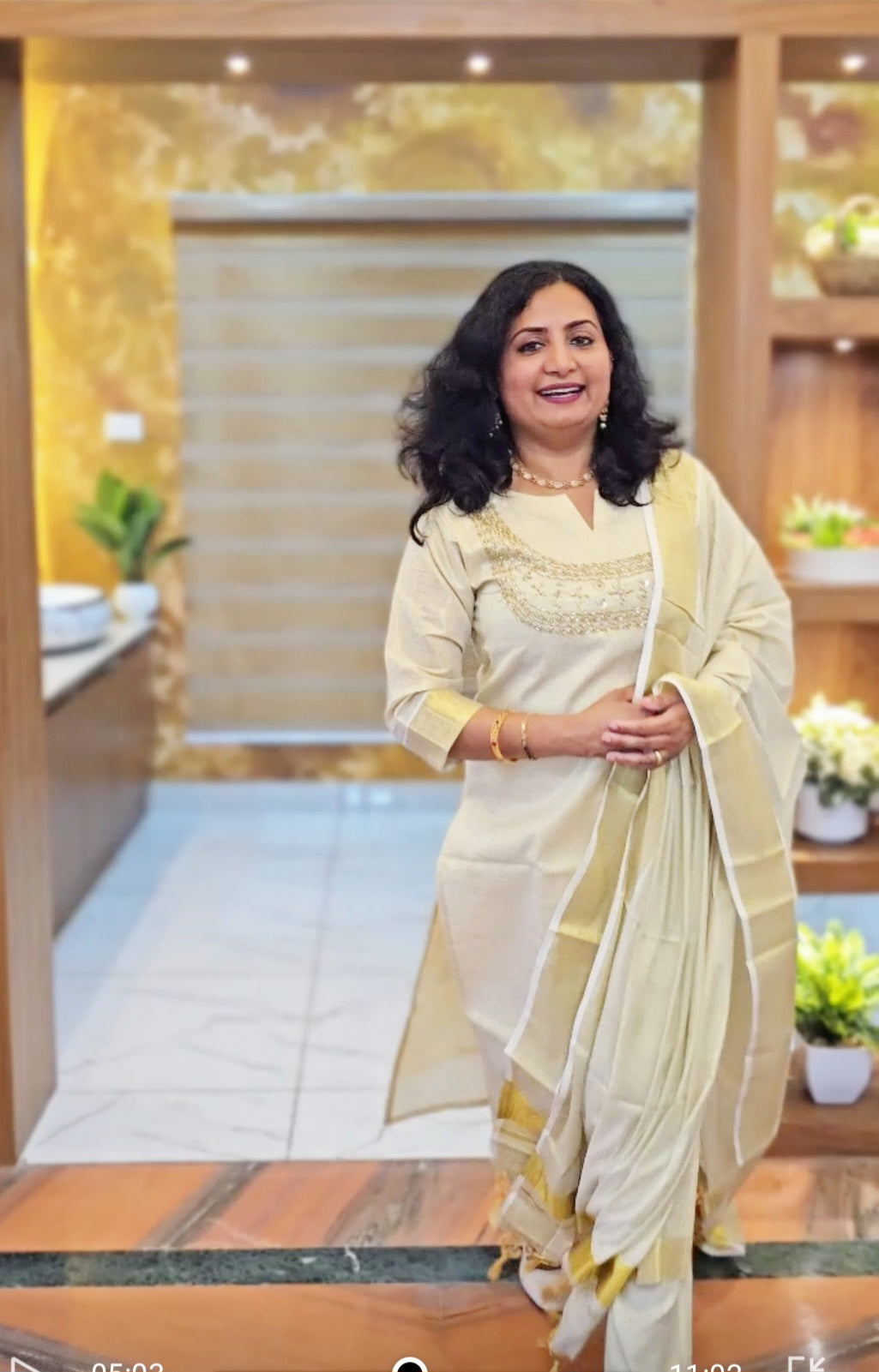 Beautiful hand worked Onam tissue three piece suit