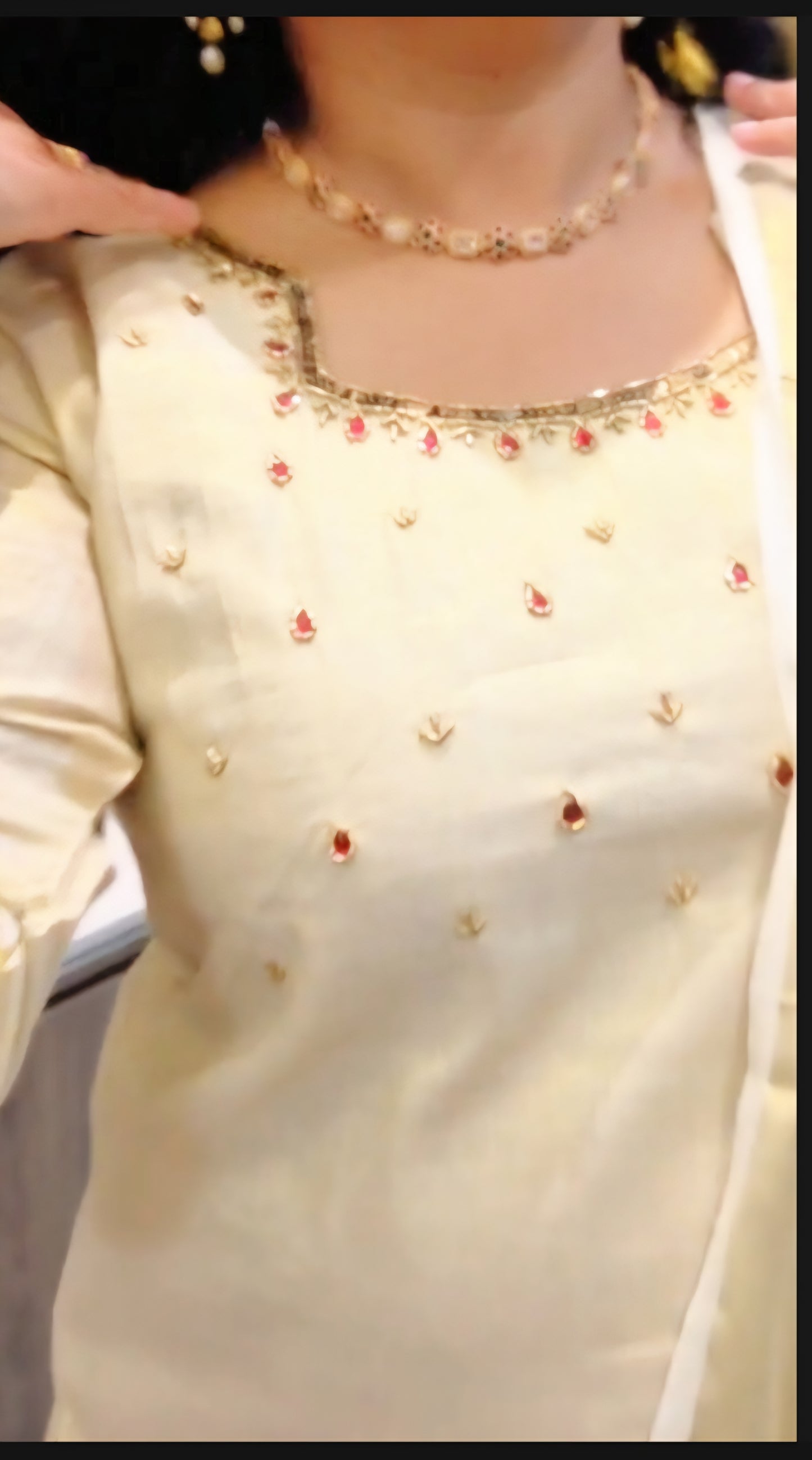 Beautiful hand worked Onam tissue three piece suit