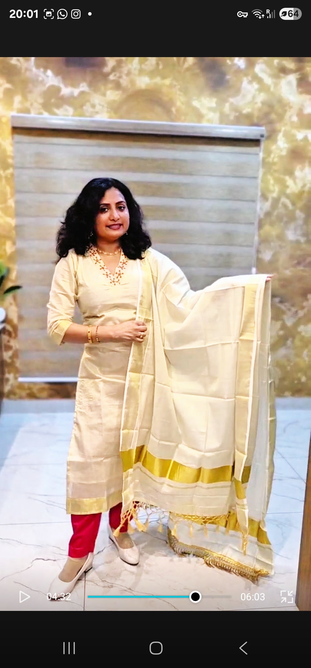 Beautiful hand worked Onam tissue three piece suit