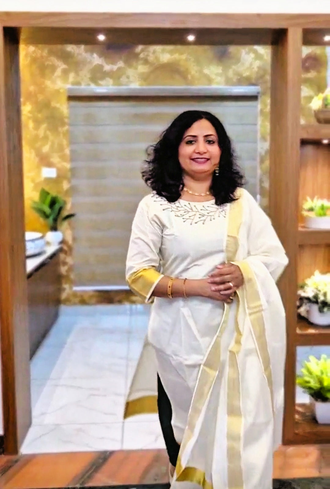 Beautiful hand worked Tissue Onam three piece suit