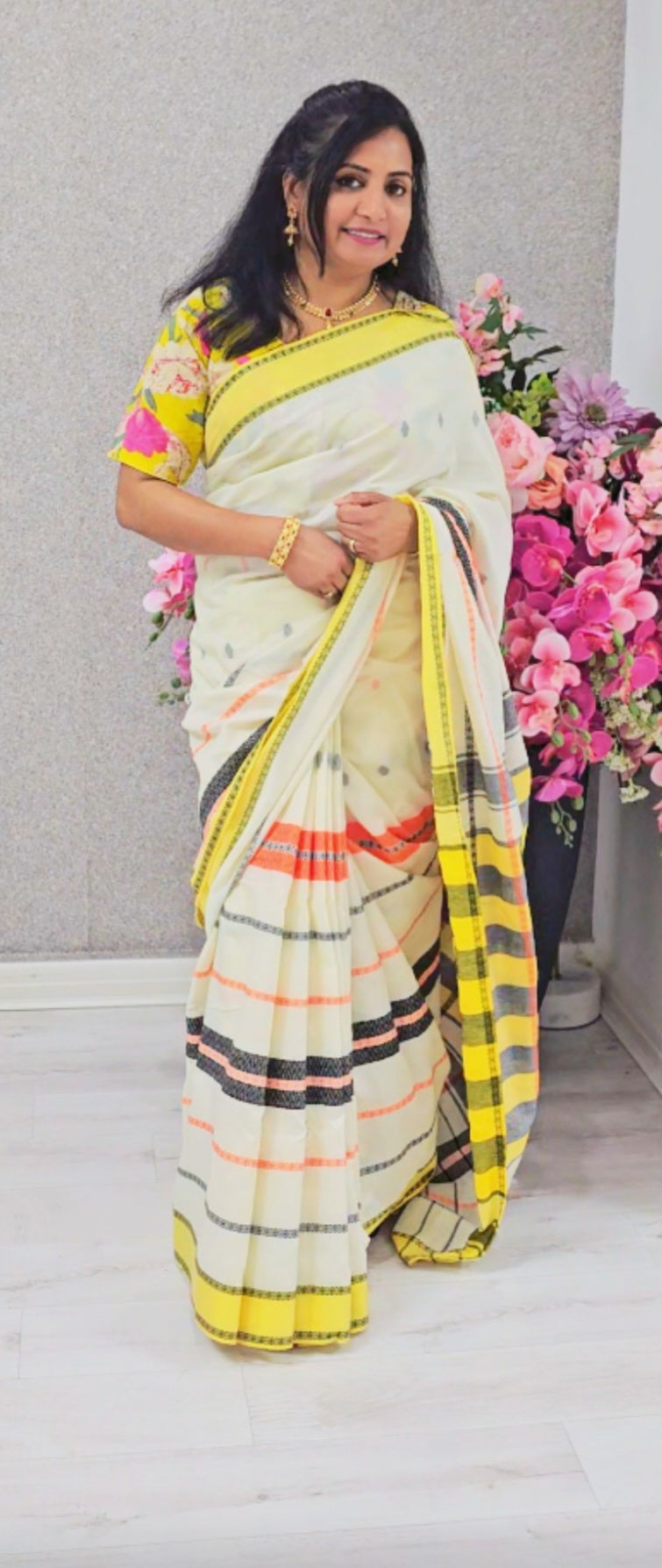 Beautiful multicoloured Khadi saree