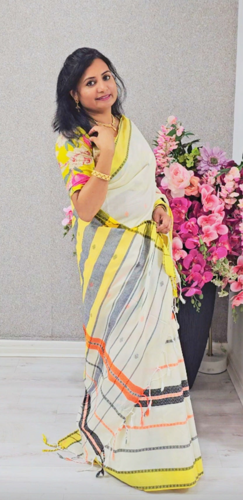 Beautiful multicoloured Khadi saree