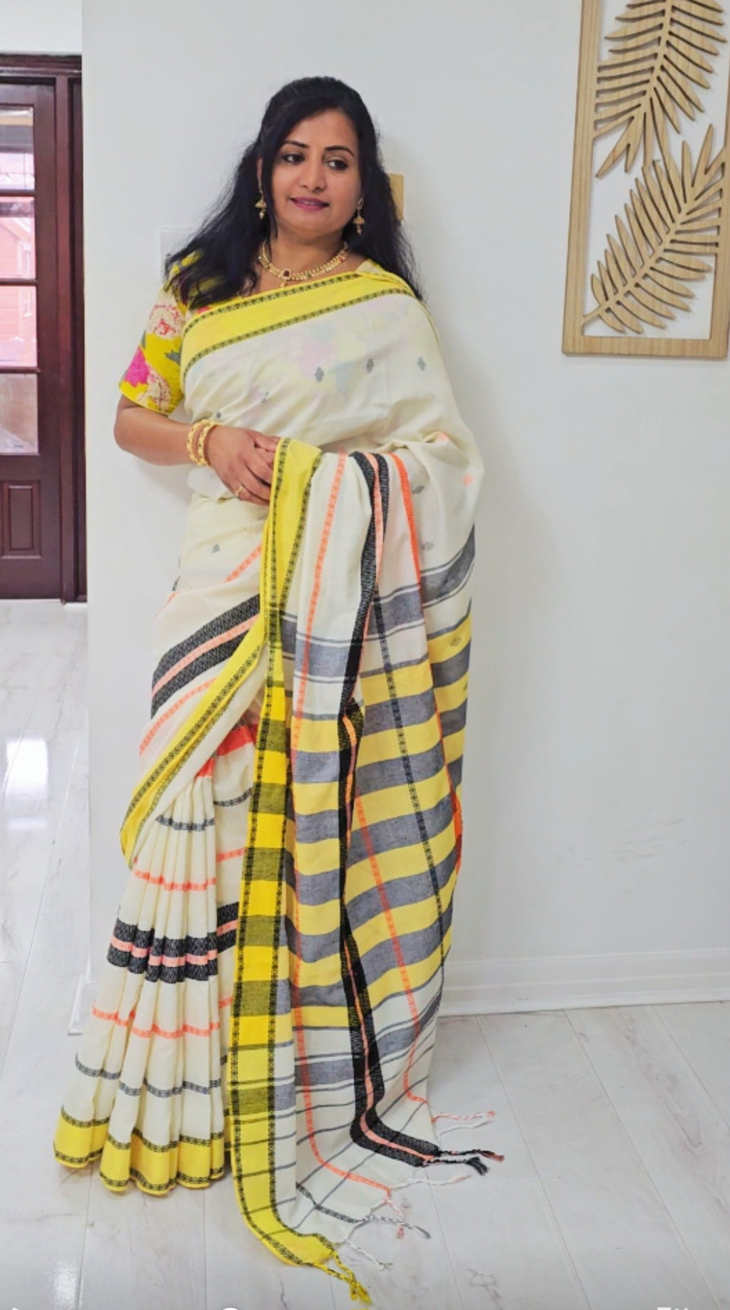 Beautiful multicoloured Khadi saree