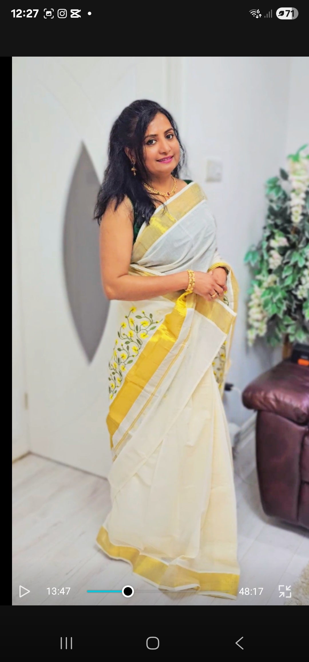 Kanikkonna embroidered ready to wear saree with readymade blouse ( with sleeve)*