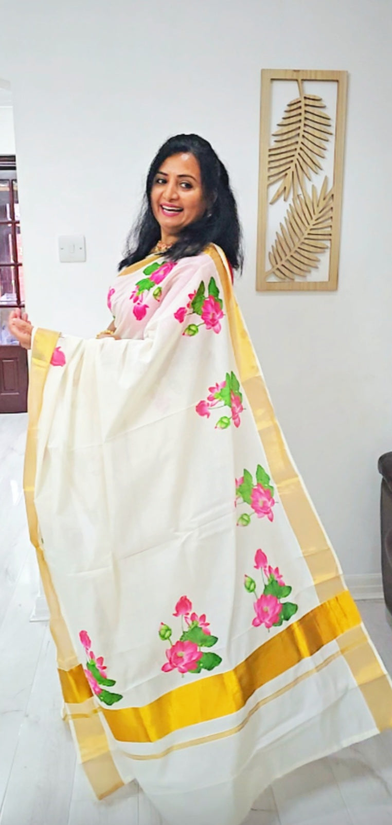 Lotus Onam ready to wear saree with ready to wear blouse*