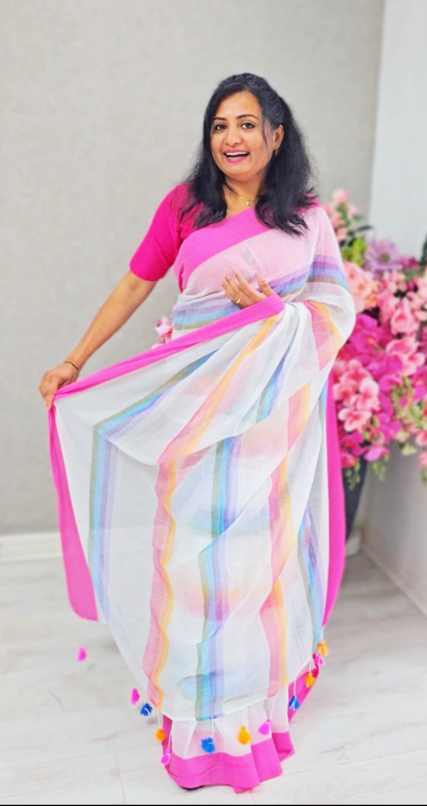Beautiful Rainbow mulmul saree