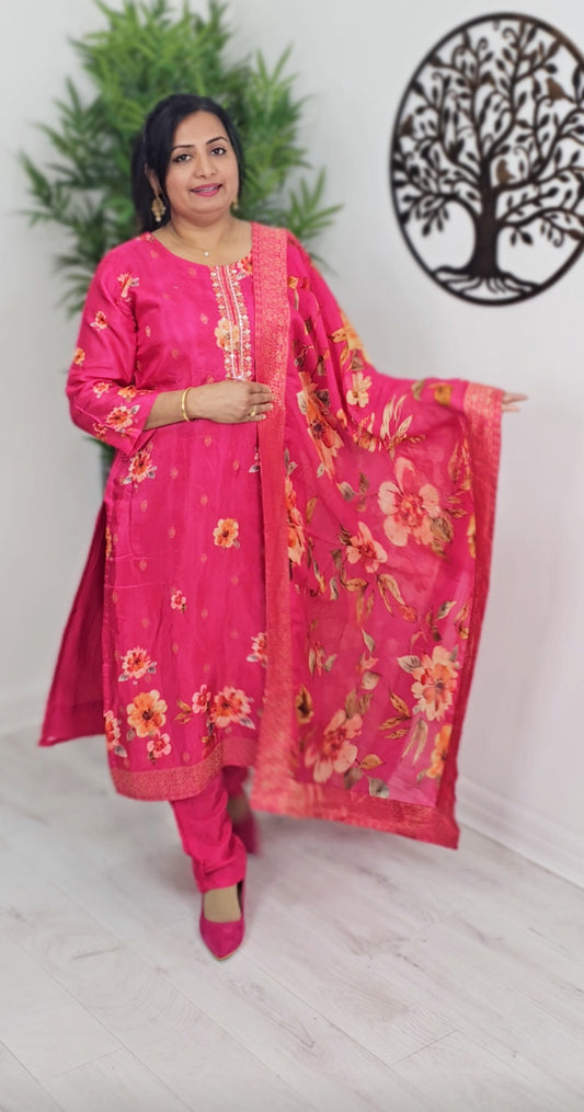Silk floral three piece suit