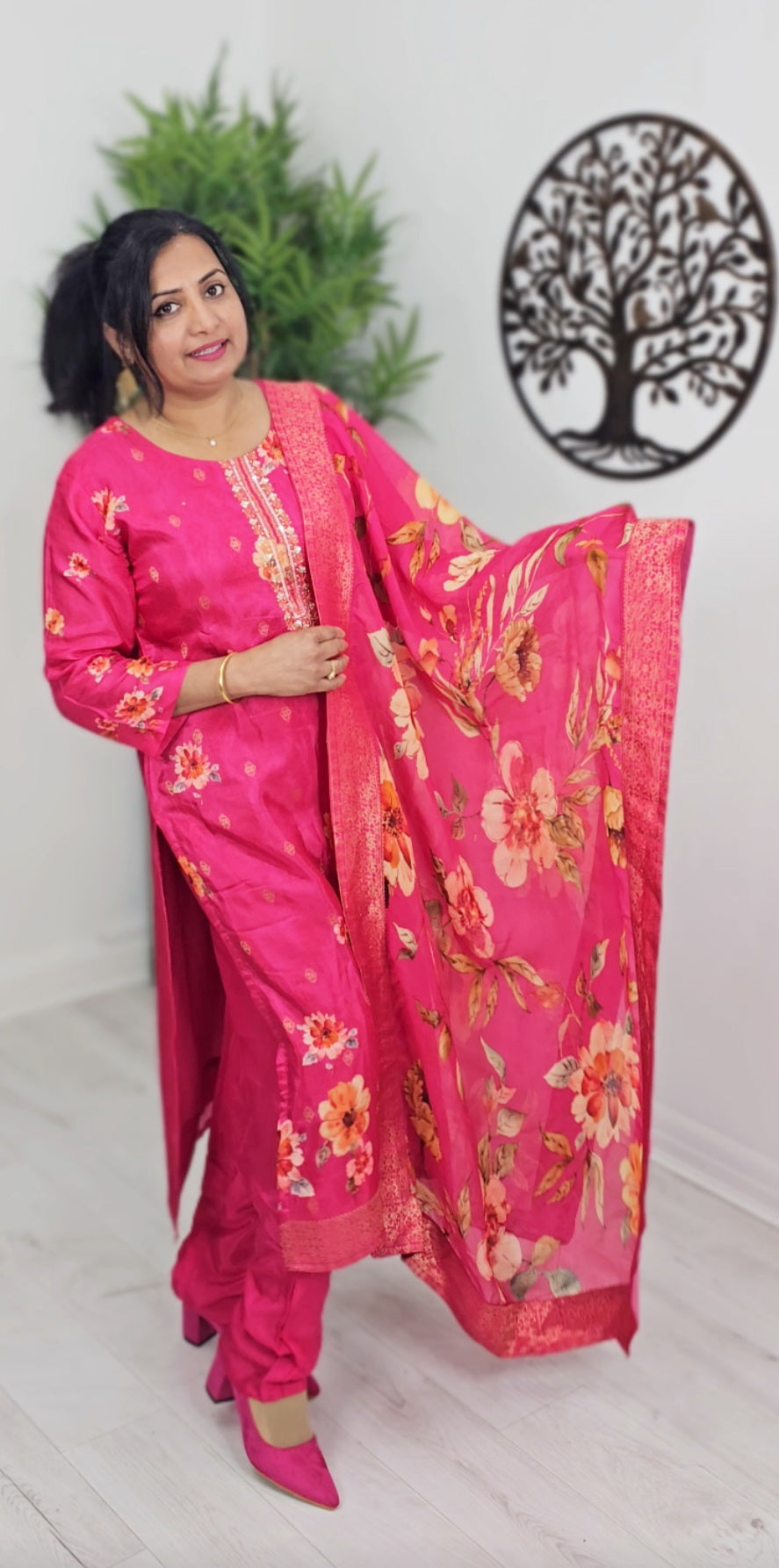 Silk floral three piece suit