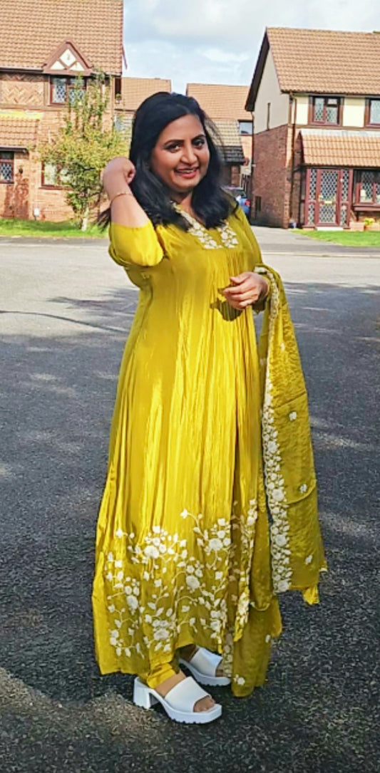 Pure chinnon embroidered three piece suit