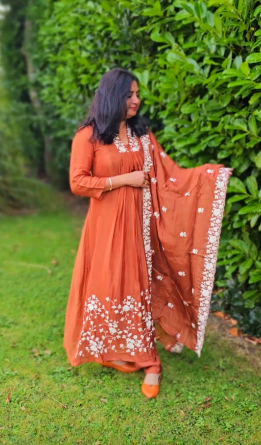 Pure chinnon embroidered three piece suit