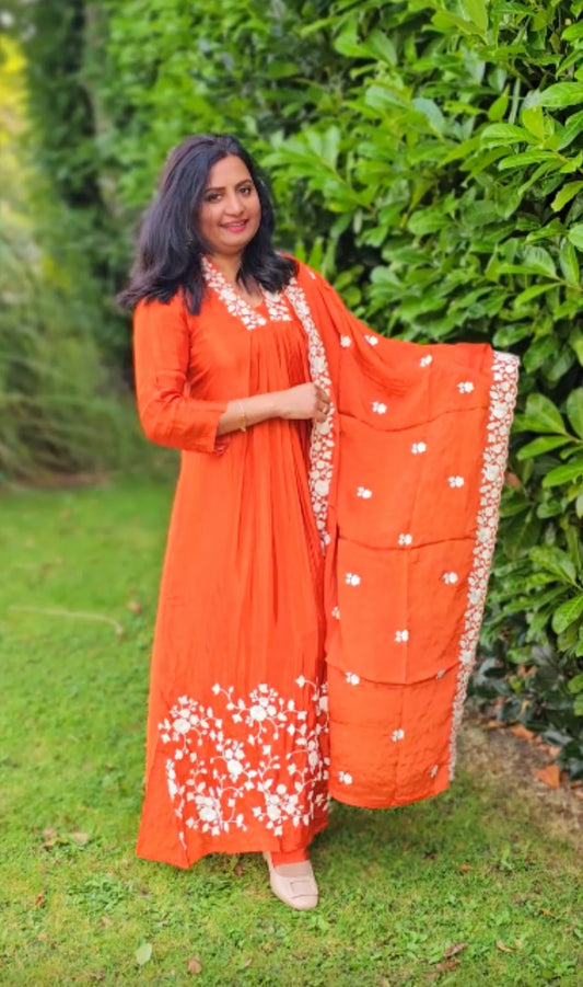 Pure chinnon embroidered three piece suit