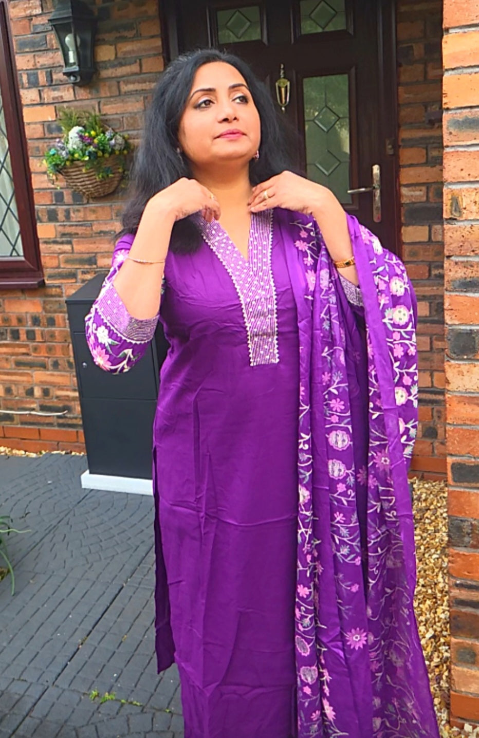 Rayon embroidered three piece suit (purple)