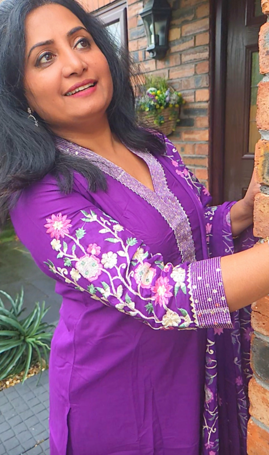 Rayon embroidered three piece suit (purple)