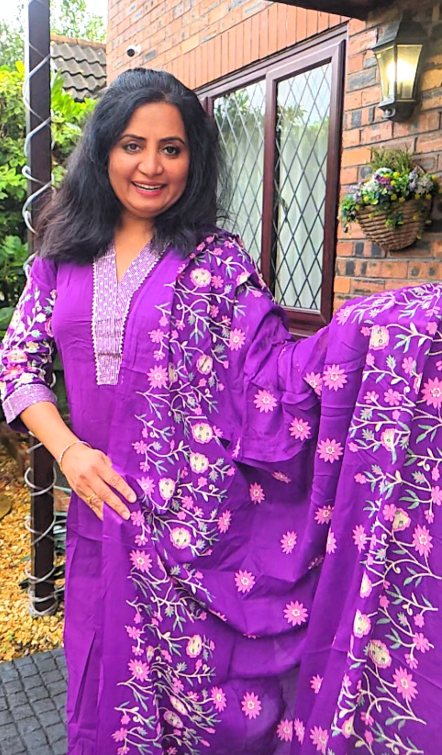 Rayon embroidered three piece suit (purple)