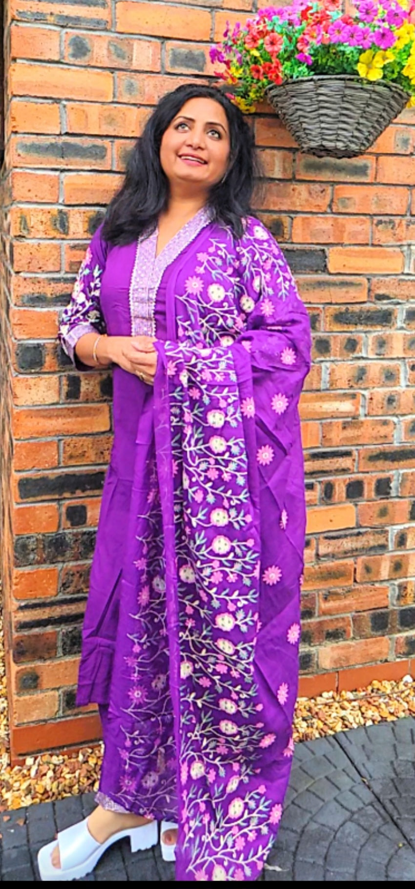 Rayon embroidered three piece suit (purple)