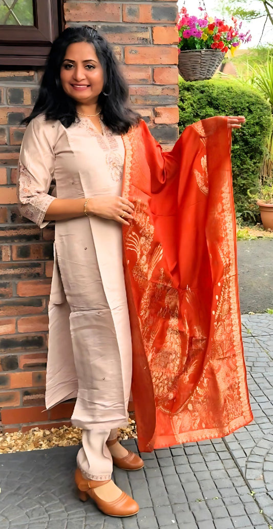 Silk three piece suit with banarasi dupatta