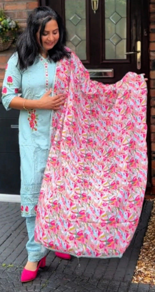 Cotton embroidered three piece set (Ready to wear)*