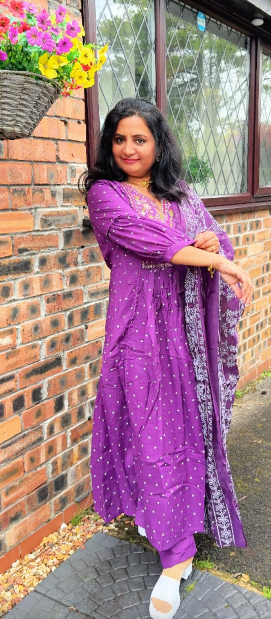 Cotton embroidered three piece set