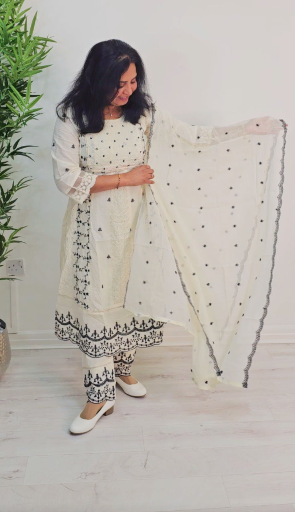 Beautiful embroidered cotton panelcut anarkali three  piece  suit