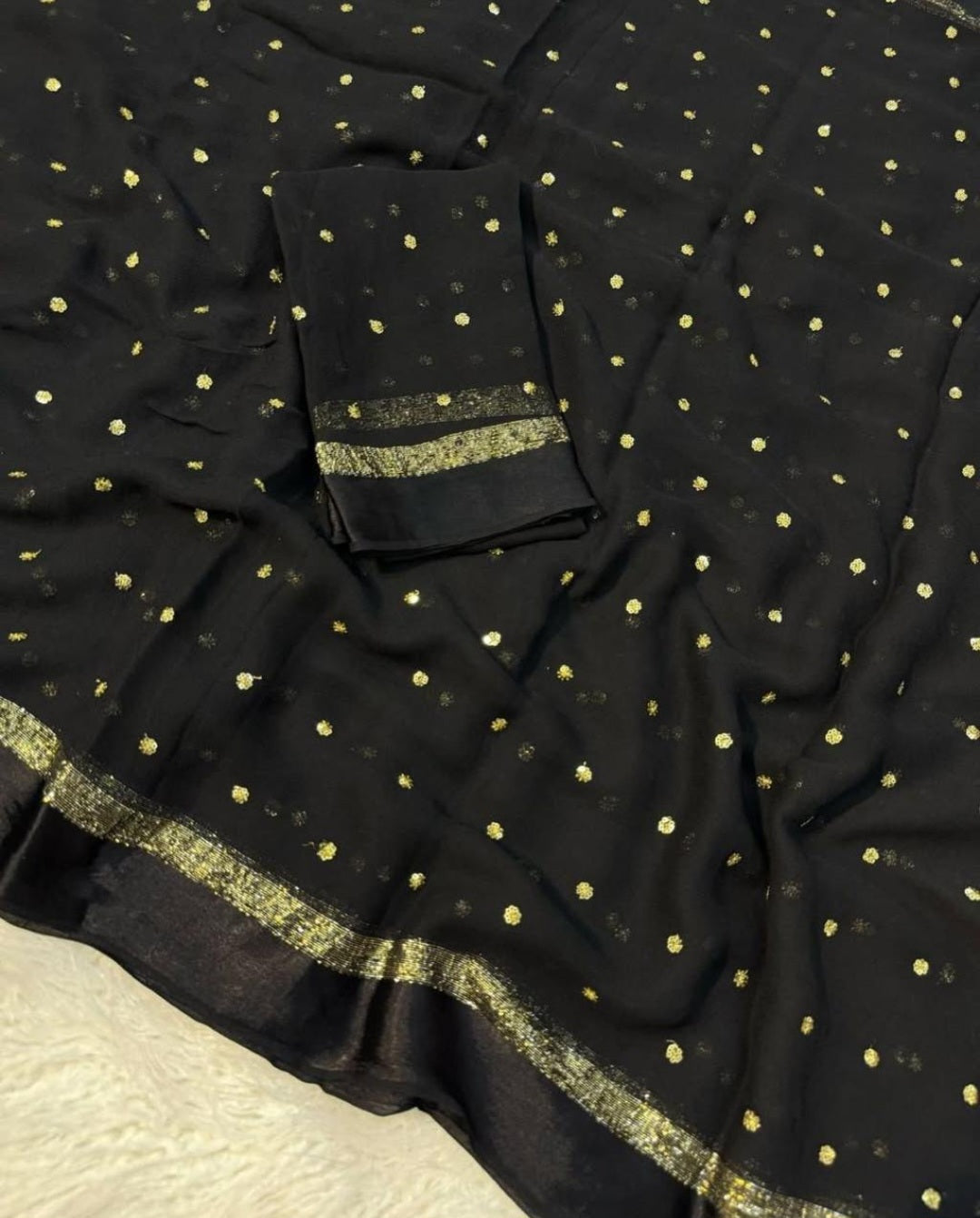 Faux georgette saree with sequenced butti work ( blouse piece included)