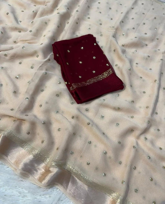 Faux georgette saree with sequenced butti work ( blouse piece included)