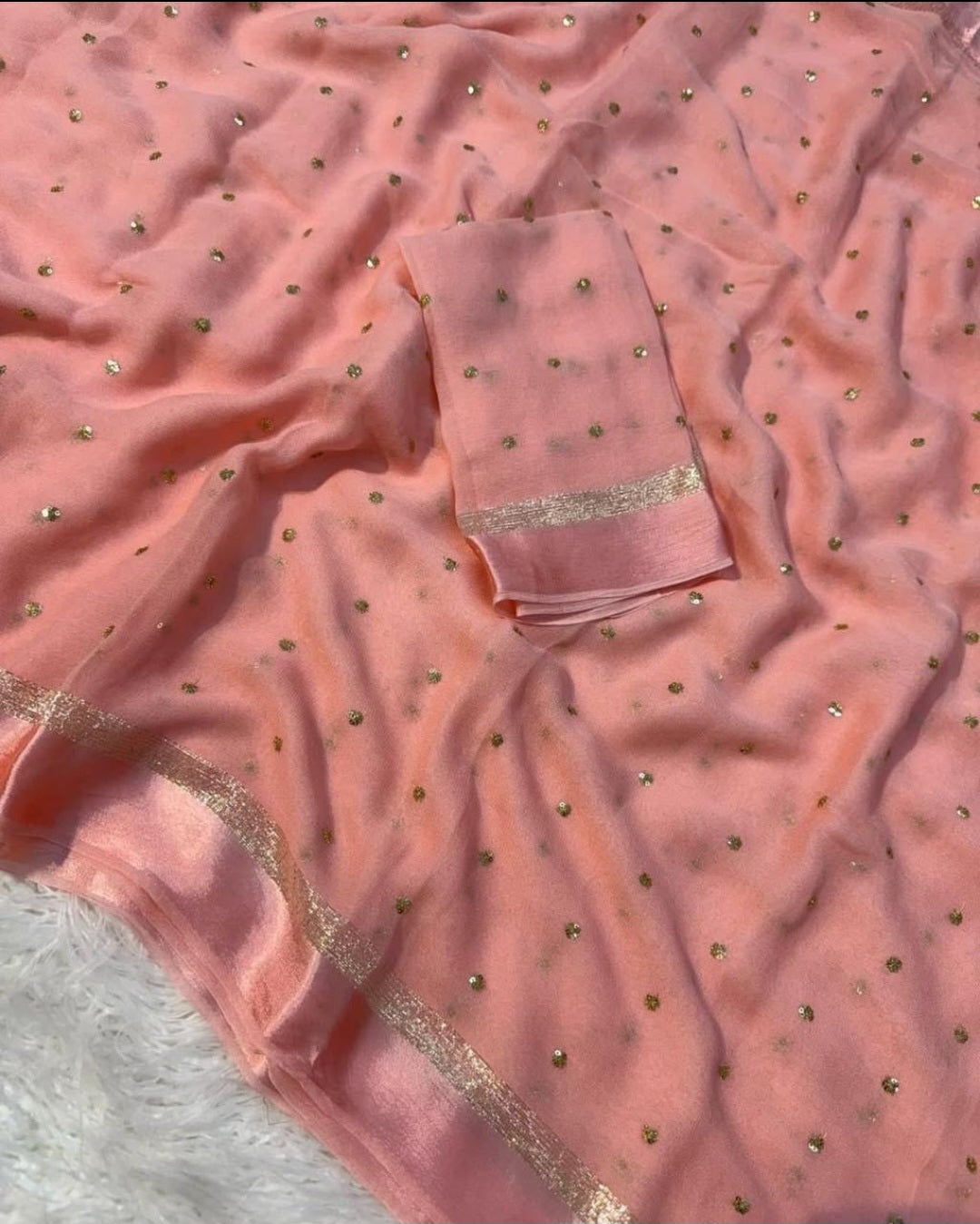 Faux georgette saree with sequenced butti work ( blouse piece included)