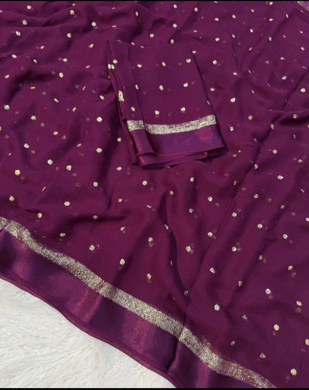 Stunning Faux georgette saree with sequenced butti work ( blouse piece included)