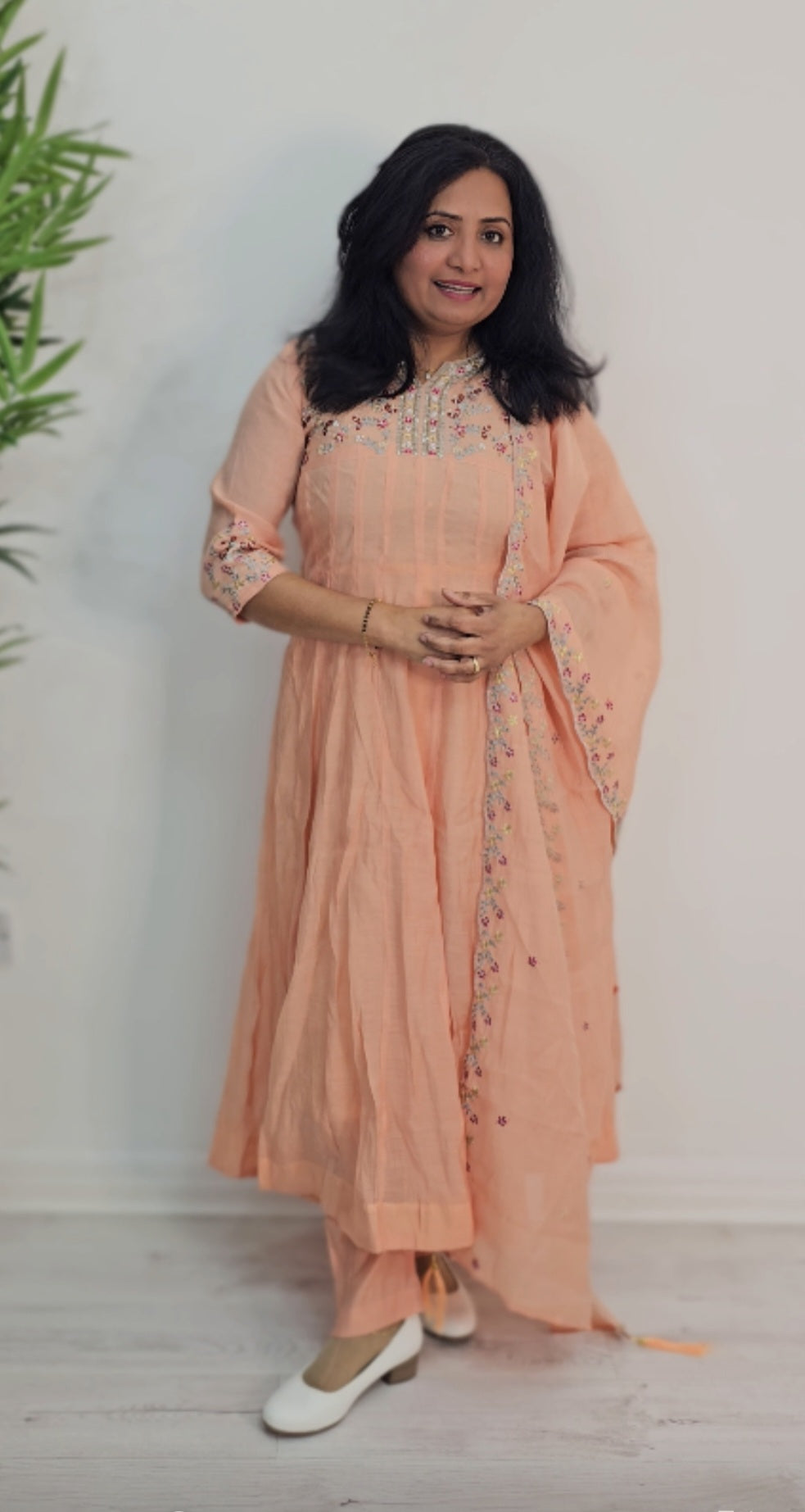 Mul chanderi panalcut anarkali three piece suit 💕