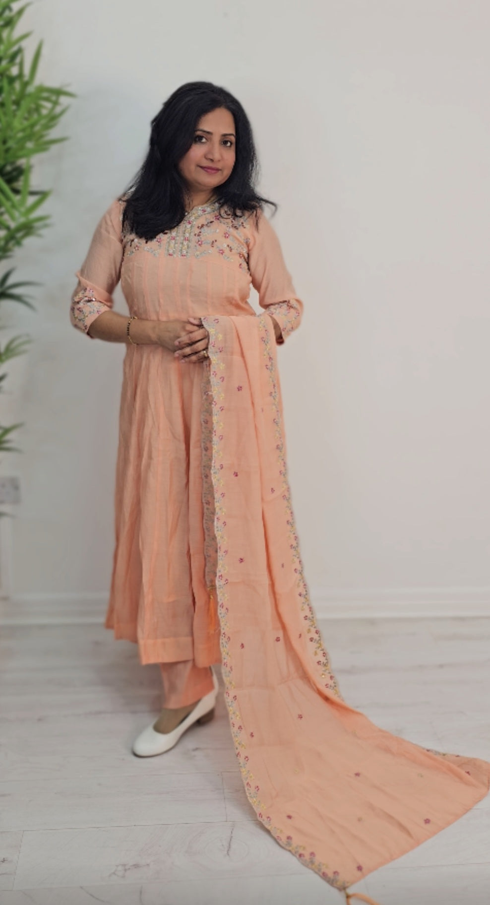 Mul chanderi panalcut anarkali three piece suit 💕