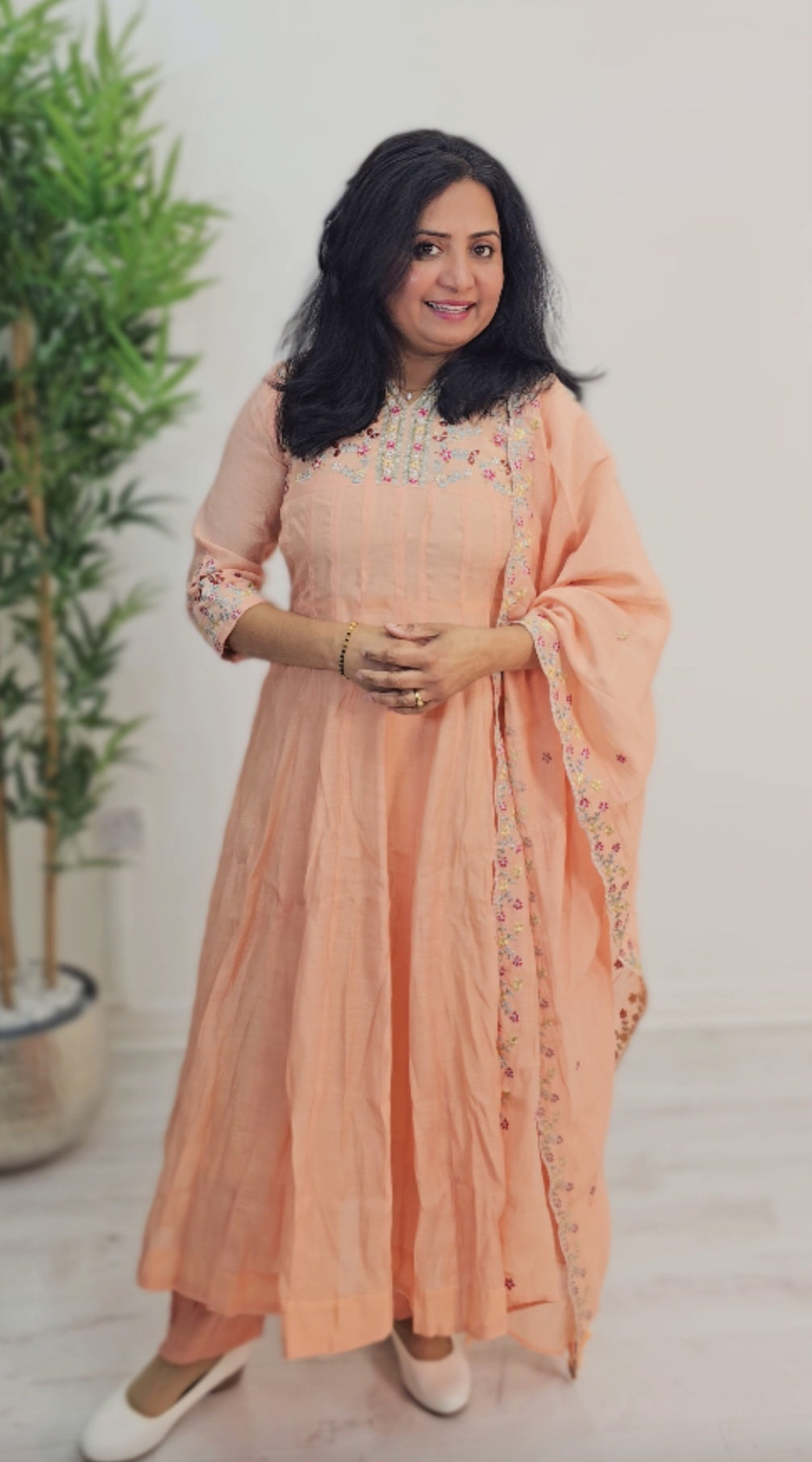 Mul chanderi panalcut anarkali three piece suit 💕