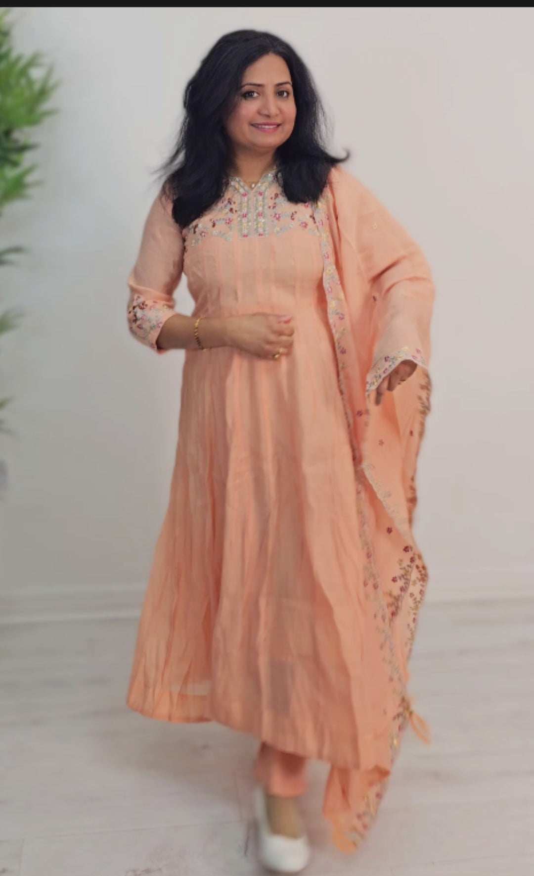 Mul chanderi panalcut anarkali three piece suit 💕