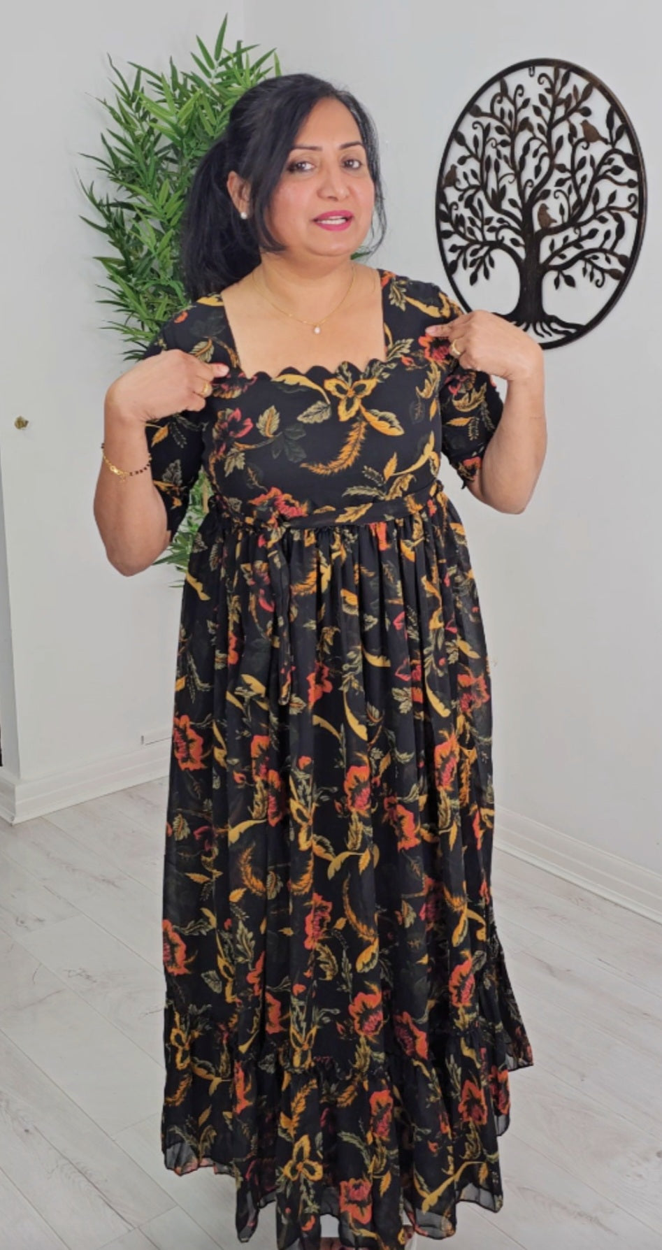 Soft chiffon floral  flared dress