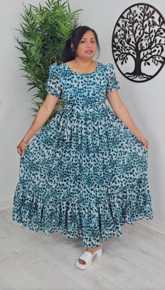 Soft chiffon floral  flared dress