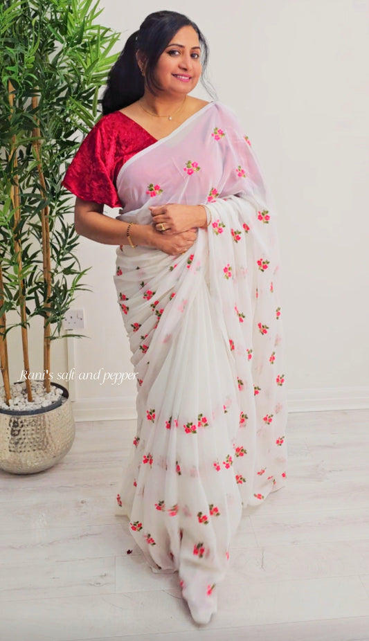 Faux georgette fully embroidered Saree