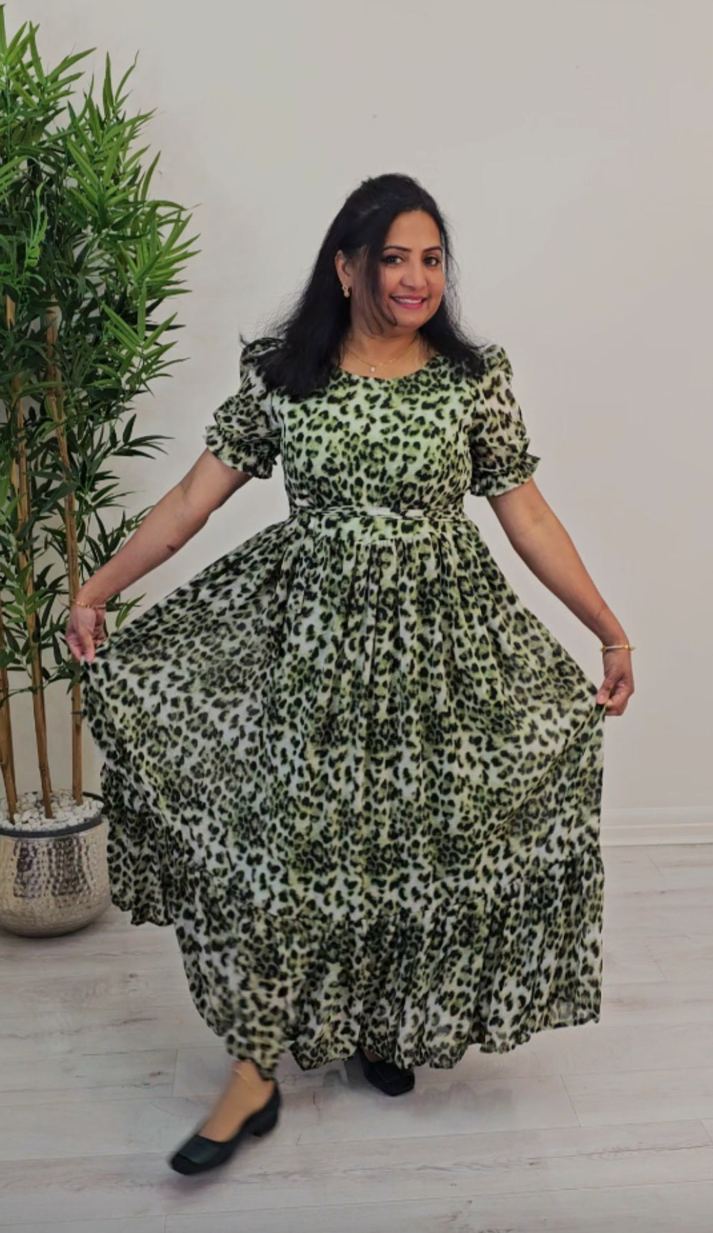 Soft chiffon floral  flared dress