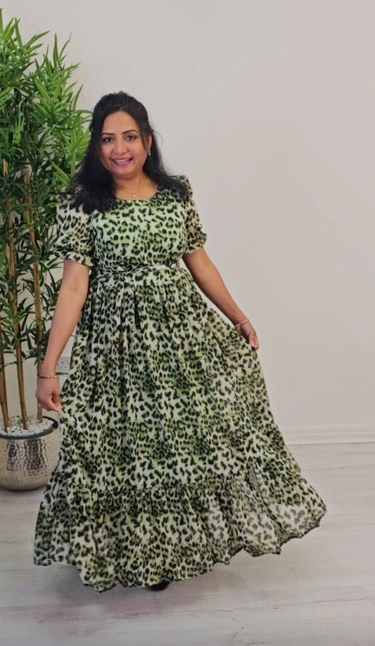 Soft chiffon floral  flared dress