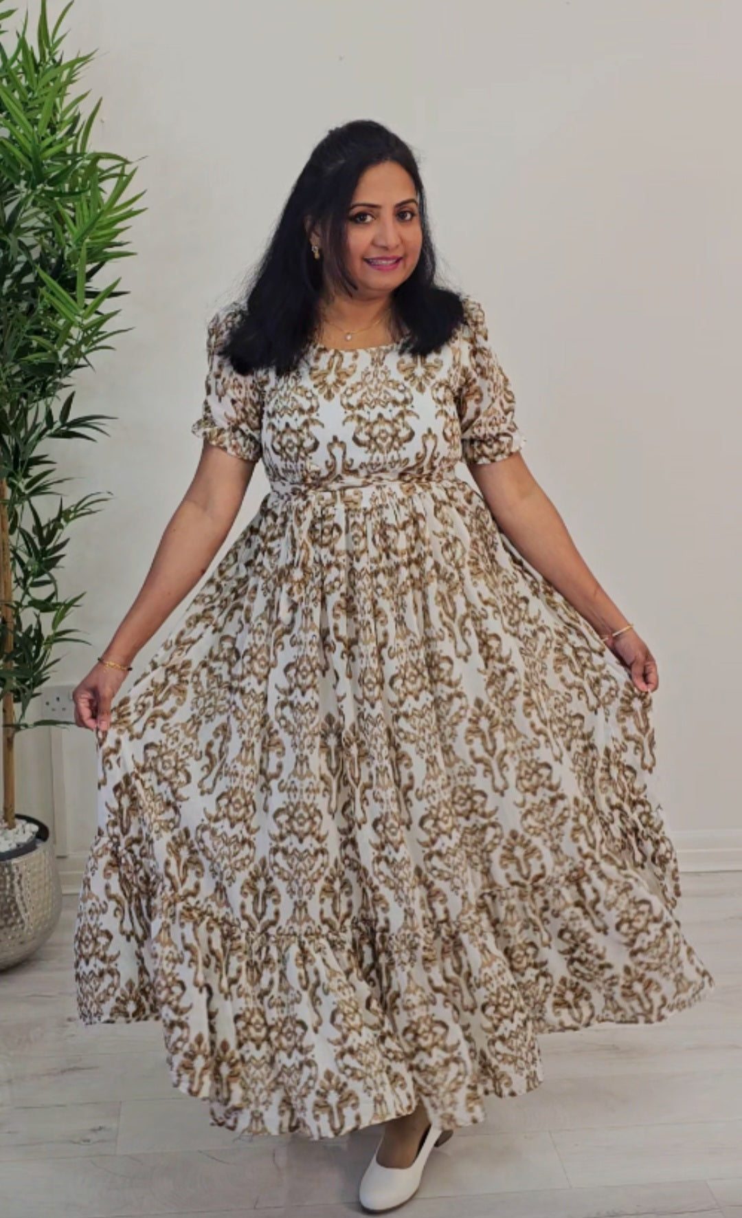 Soft chiffon floral  flared dress