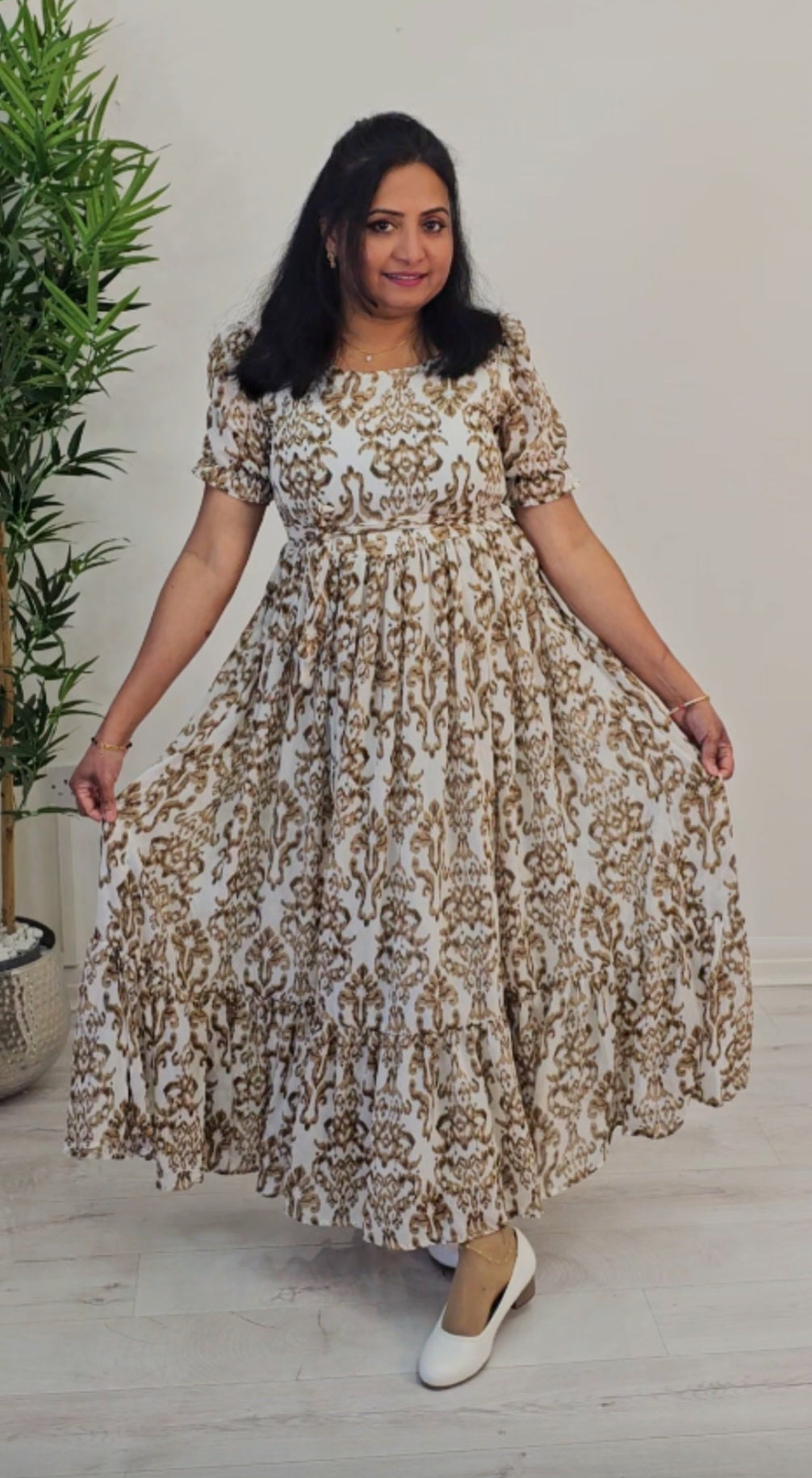 Soft chiffon floral  flared dress