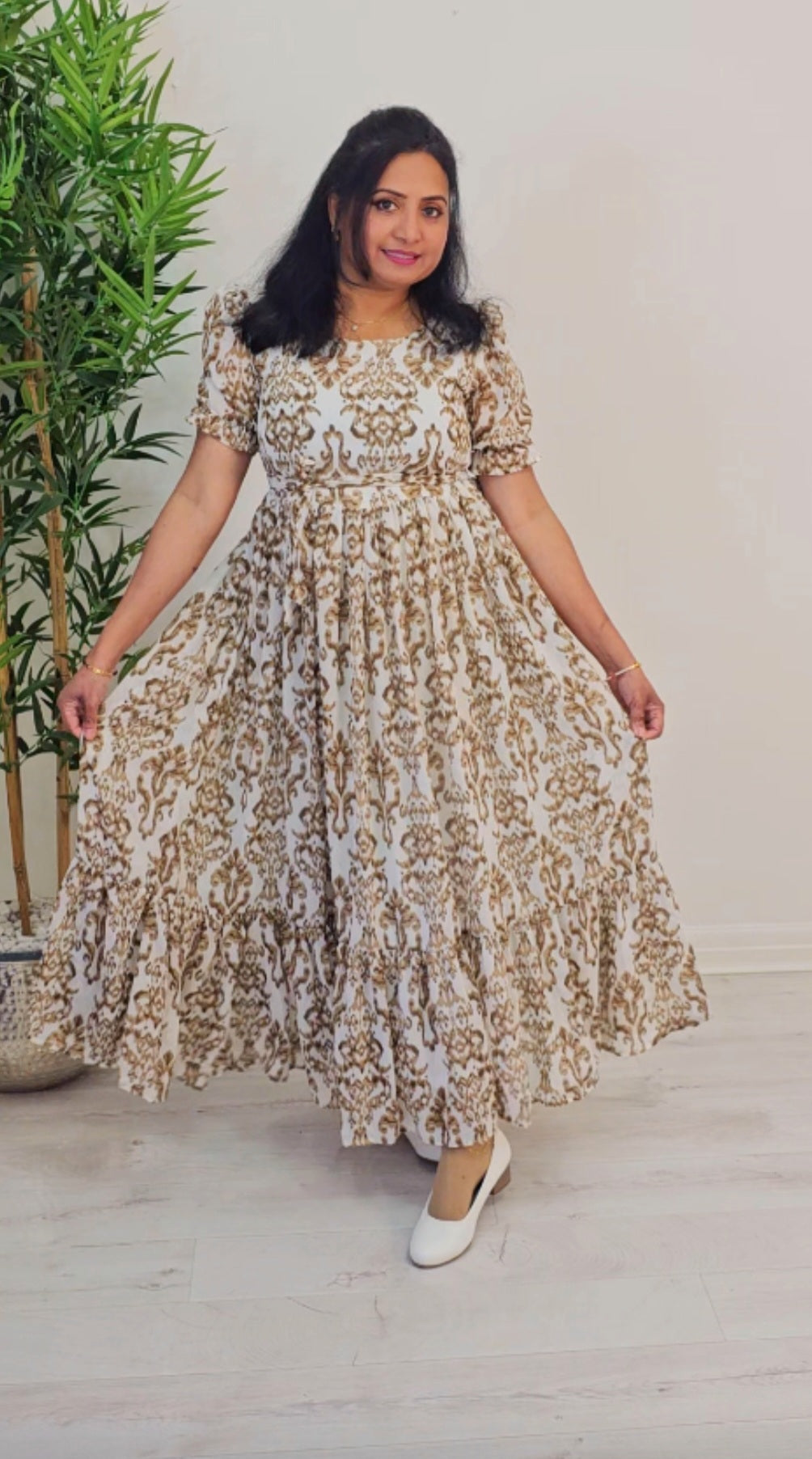 Soft chiffon floral  flared dress