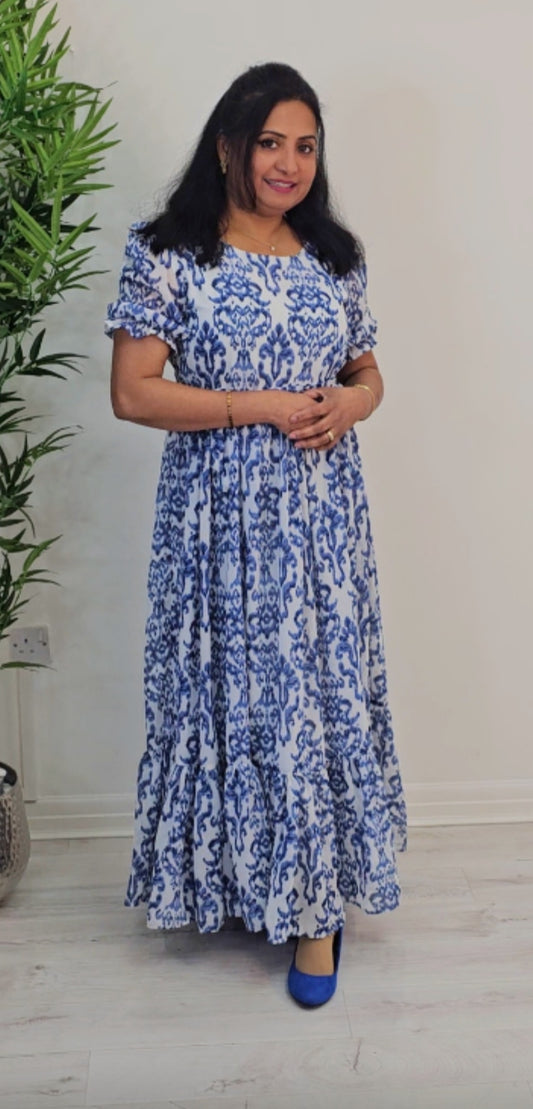 Soft chiffon floral  flared dress