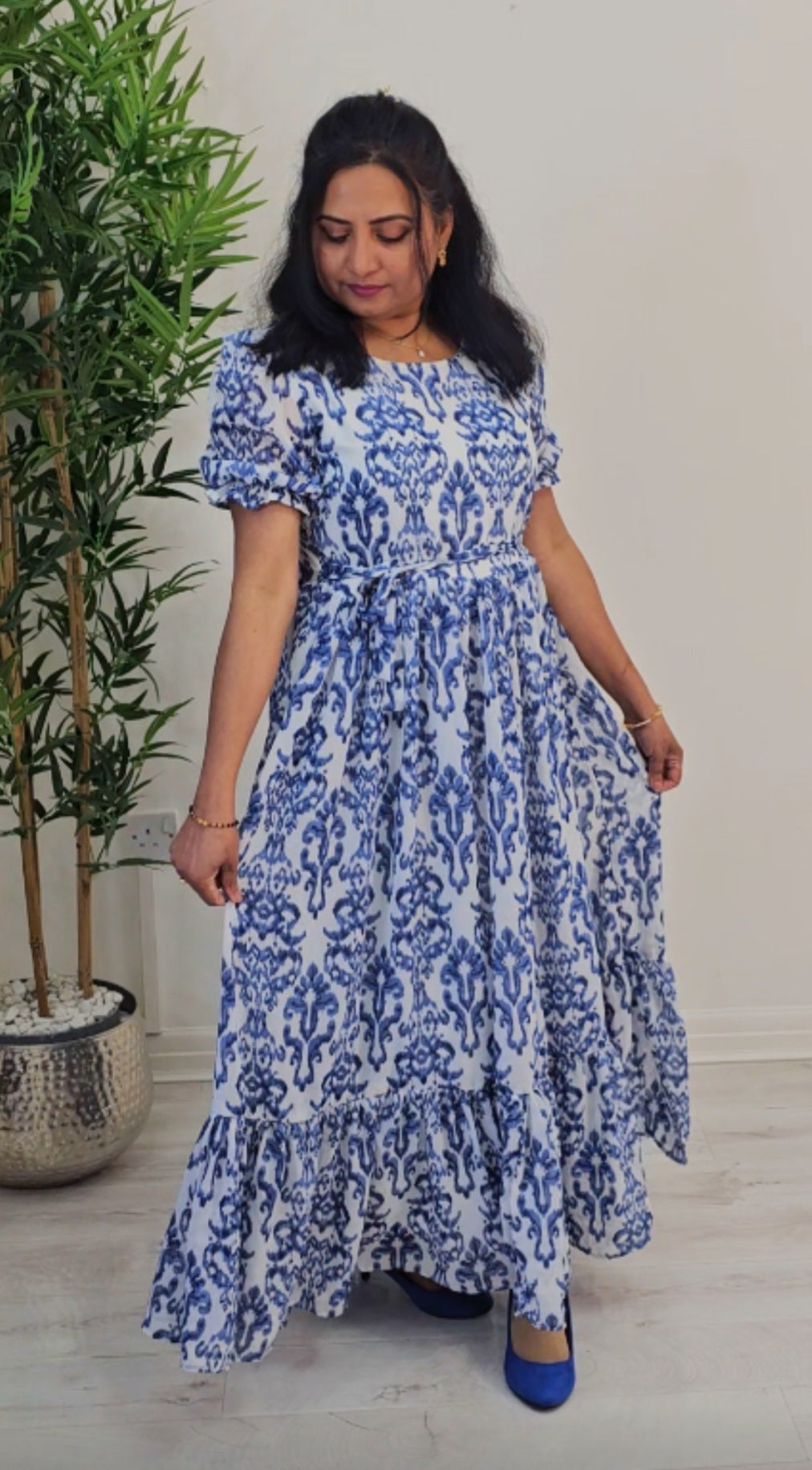 Soft chiffon floral  flared dress