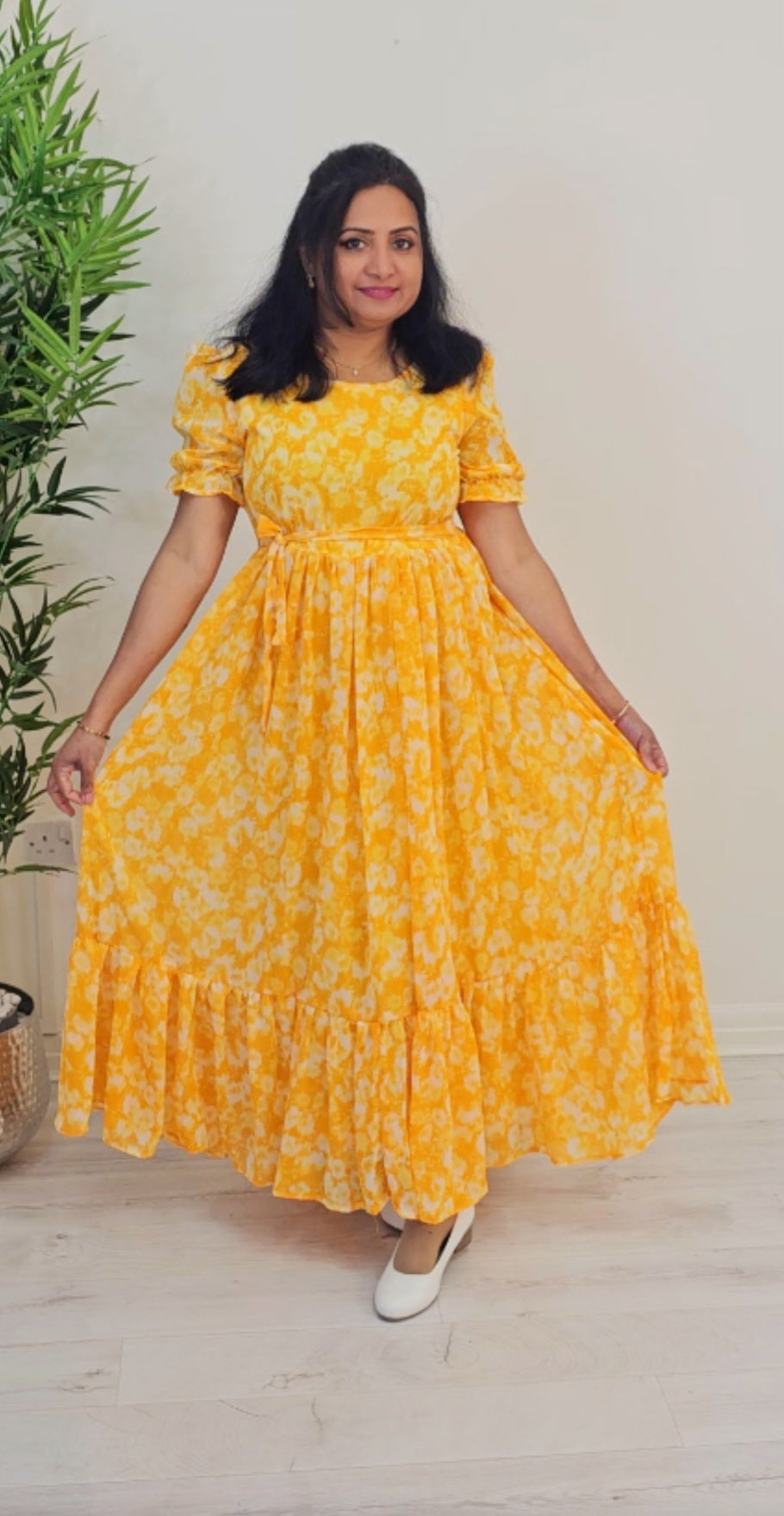 Soft chiffon floral  flared dress