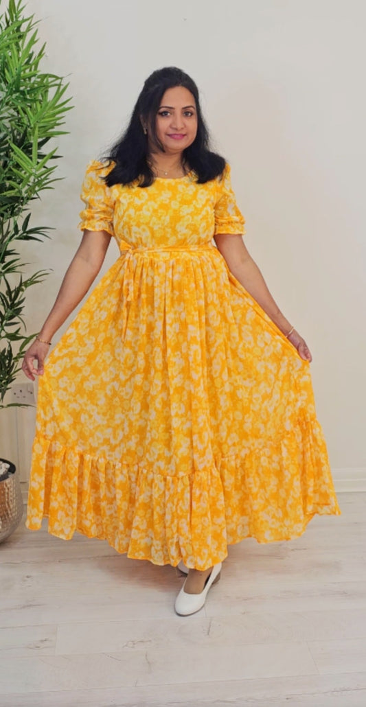 Soft chiffon floral  flared dress