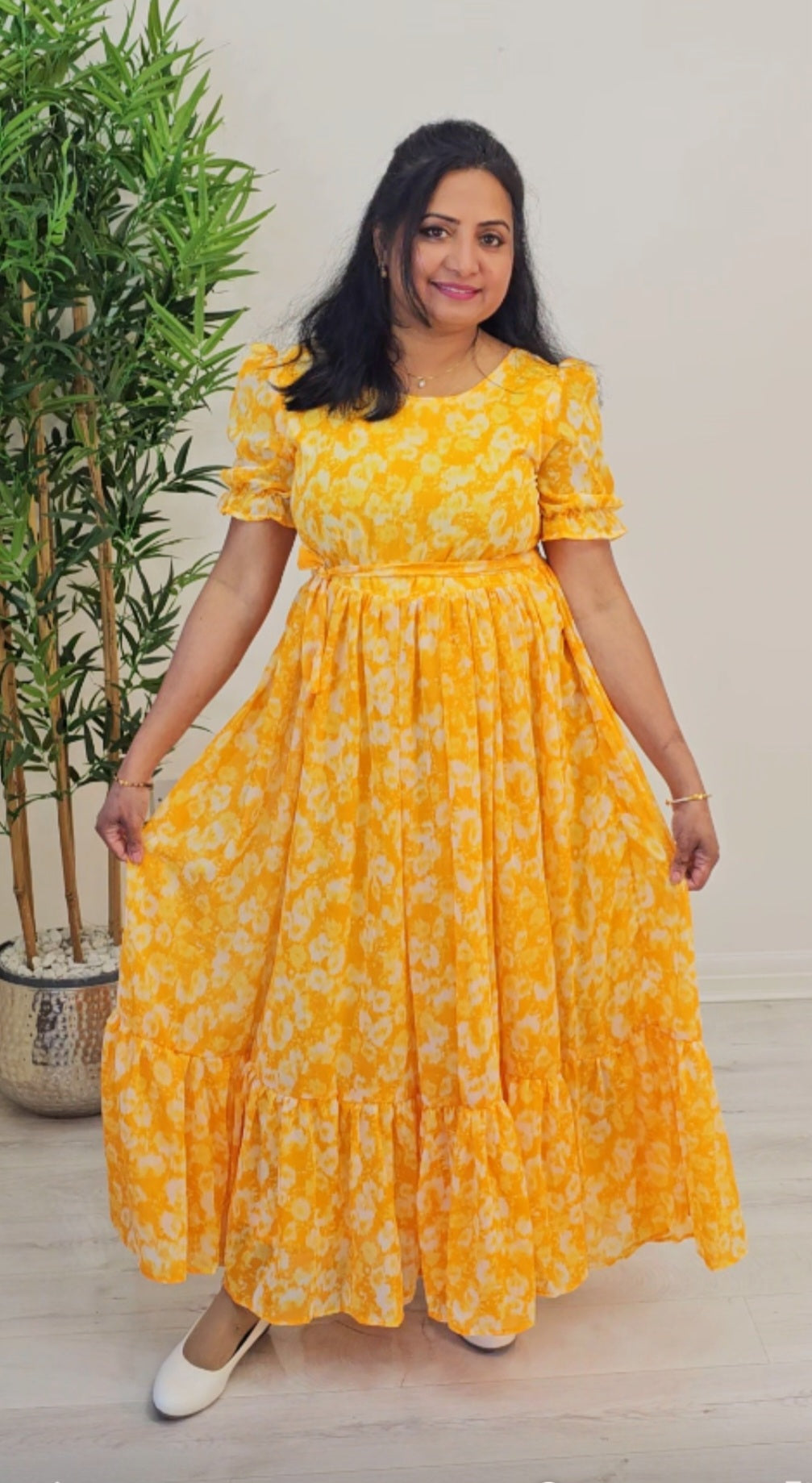 Soft chiffon floral  flared dress