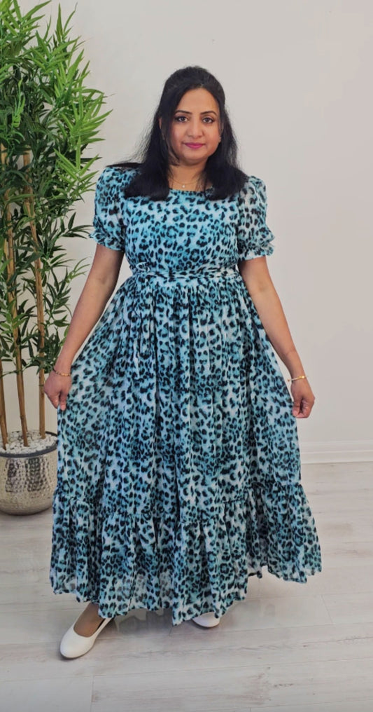 Soft chiffon floral  flared dress